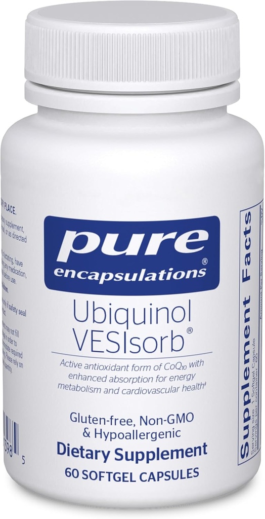 Pure Encapsulations Ubiquinol VESIsorb Hypoallergenic Supplemented Absorption Активна Антиоксидантна форма CoQ10 60 Caplique Capsules