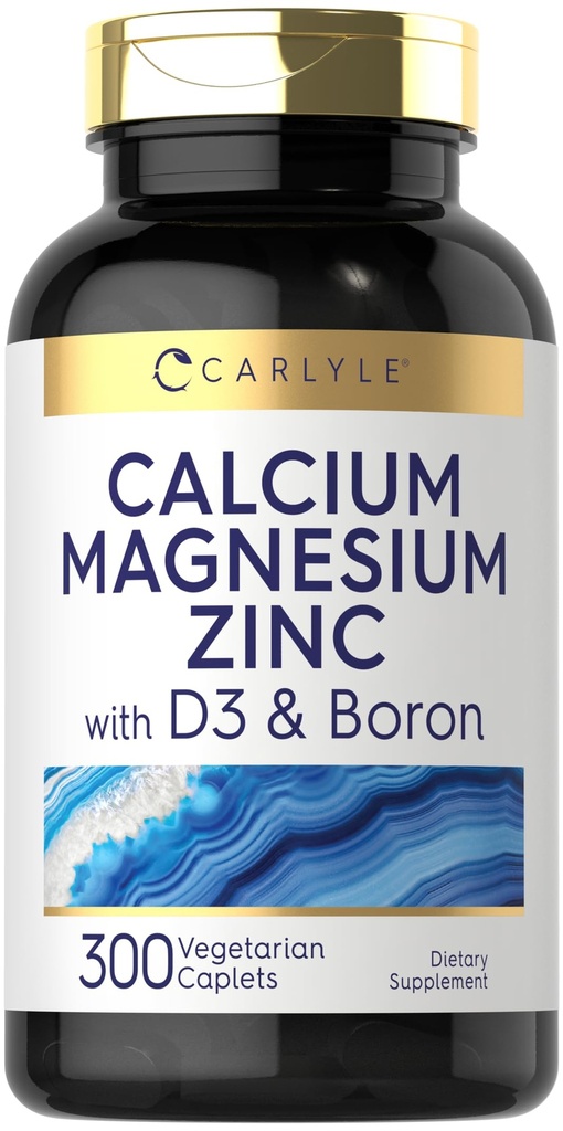 Carlyle Calcium Magnesium Zinc D3 | 300 Caplets | with Boron | Vegetarian, Non-GMO & Gluten Free Supplement