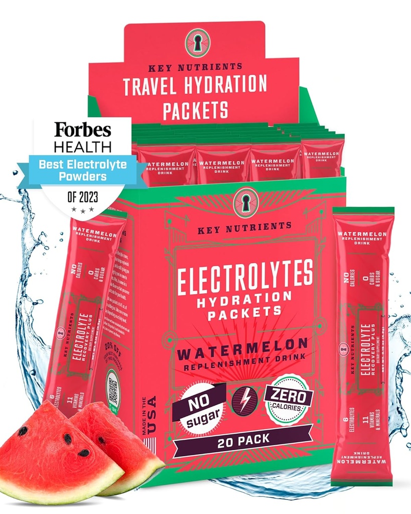 Kulcsfontosságú NUTRIENS Elektrolites Powder Packets - Frissítő görögdinnye 20 Pack hidratációs csomagok - Travel Hydration Powder - No Sugar, No Calories, Gluten Free - Made in USA