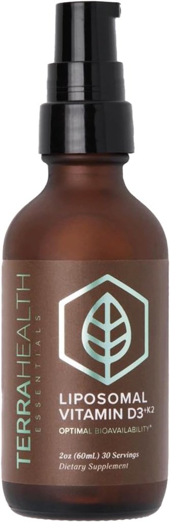 Terra Health Essentials - Liposominis vitaminas D3 + K2, 124; Kaulų sveikata ir kalcio absorbcija (1 butelis, 30 dienų tiekimas)