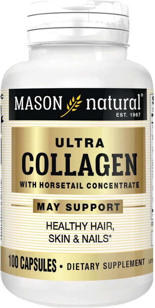 MASON NATURAL Ultra Collagène Capsules, 100% supplément de collagène hydrolysé pur pour la peau, les cheveux, les ongles et les articulations sains, 100 Compte, 50 jours d'approvisionnement