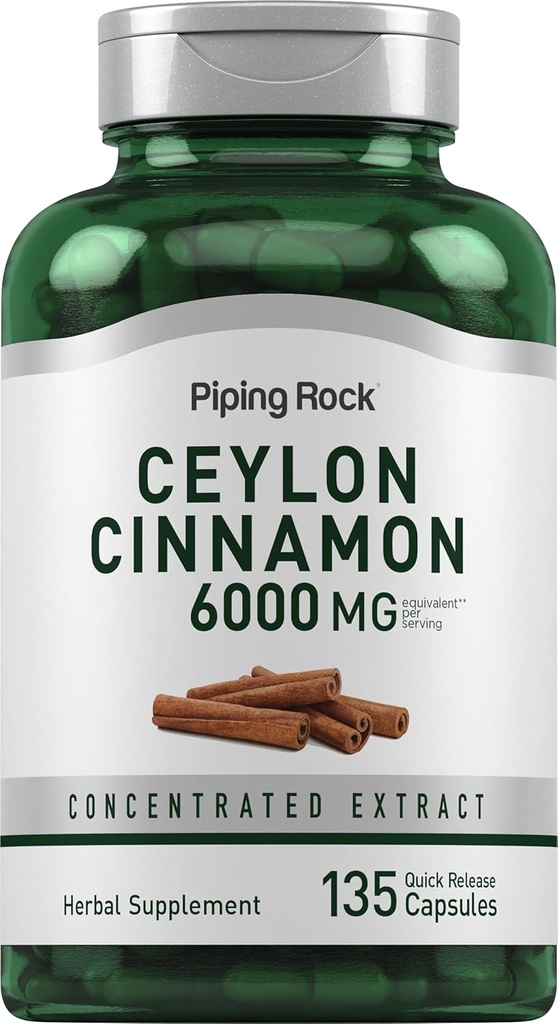 Piping Rock Ceylon Cinnamon Kapslid 6000mg | 135 Count | Kontsentreeritud taimse ekstrakti täiendus | meestele ja naistele | Mitte-GMO, Gluteenivaba