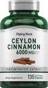 Piping Rock Ceylon Cinnamon Supplement | 135 Capsules | Concentrated Herbal Extract | for Men and Women | Non-GMO, Gluten Free