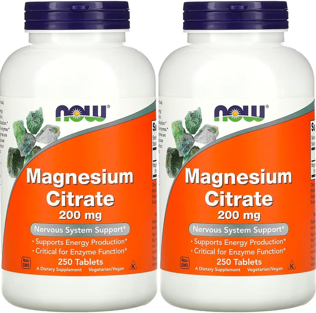 Now Foods - Magnesium Citrate 200 מ"ג 250 טבליות (Pack of 2)