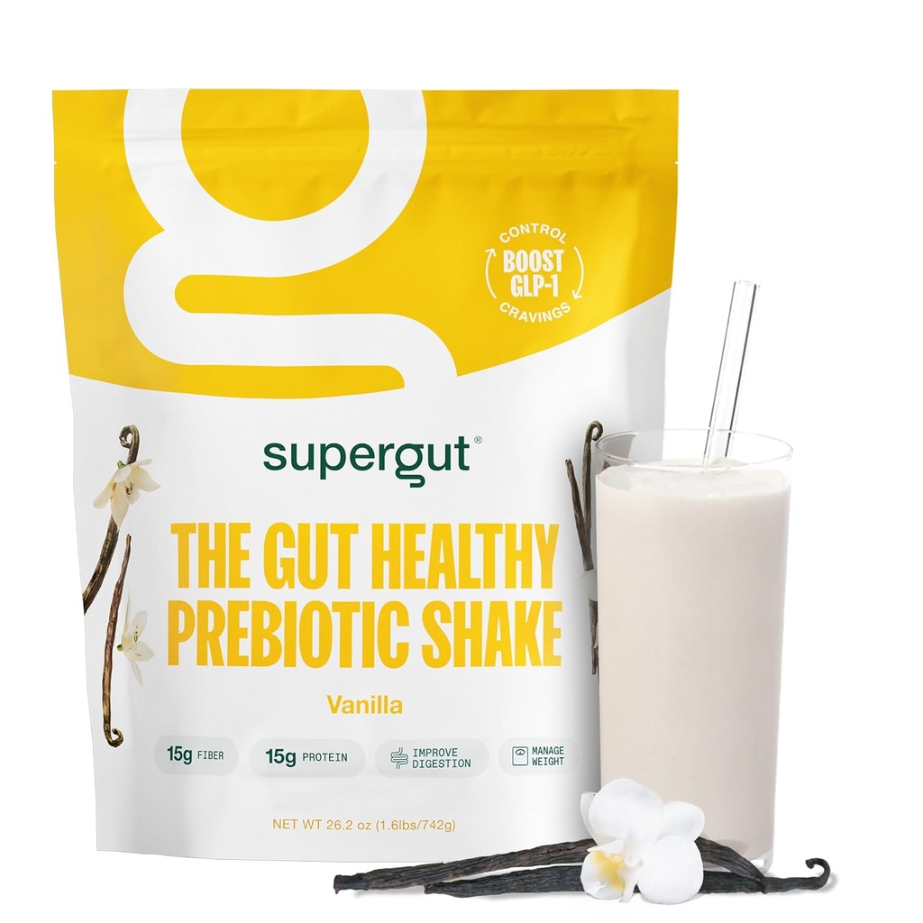 Superguat Prebiotic Shakes ® 124; Maisto pakaitalas ® 124; Boost GLP-1 ® 124; High Protein and Fiber ® 124; No Added Sugar ® 124; Keto Food, Meal, Snack (Vanilla, 14 servings)