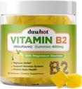 Vitamina B2 Gummies com Magnésio- Riboflavina 400mg para alívio de enxaqueca e alívio da dor de cabeça, B2 Vitaminas Gummies para adultos e crianças, Vegan, 60 Mastigable