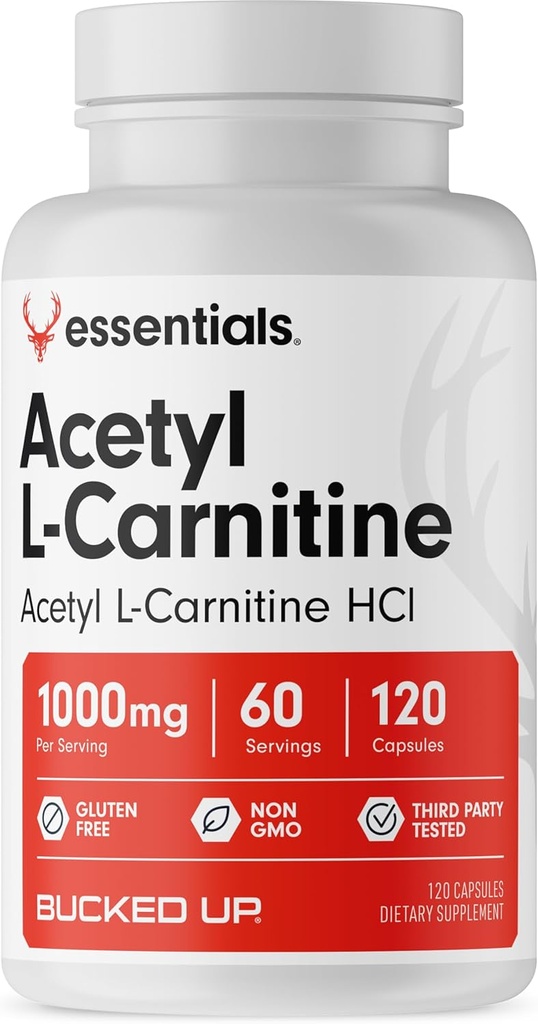 Bucked Up Acetyl L- Carnitine 1000mg Per Serving, Supports Fungsi Otak Esensial (60 Pelayan, 120 Katup)