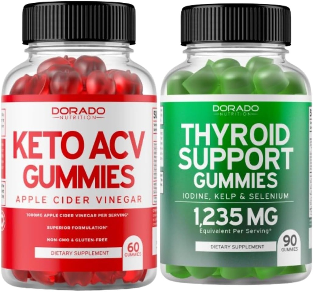 Keto ACV Gummies (60 Count) Advanced Weight Loss Formula ja Kilpirauhasen tuki (90 Count) Tuki täydentää Ashwaganda, Jodi, Blackderwrack, Kelp & Schisandra - ei-GMO, Vegan & Made in USA