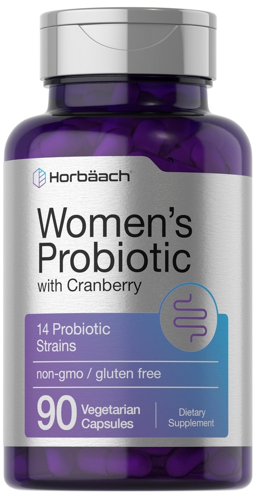 Horbäach Probiotic for Women with Cranberry | 90 Vegetarian Capsules | Dietary Supplement with 14 Probiotic Strains | Non-GMO, Gluten Free Supplement