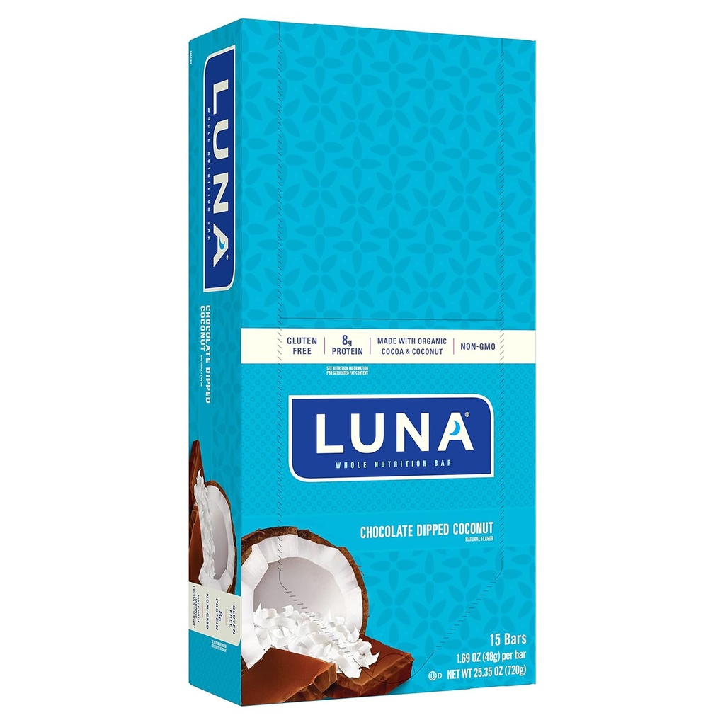 LUNA BAR - Gluten Free Snack Bars - Шоколадні збиті Кокосовий Flavor -8г білка - Non-GMO - Plant-Based Wholesome Snacking - На Go Snacks (1.69 Ounce Snack Bars, 15 Count)