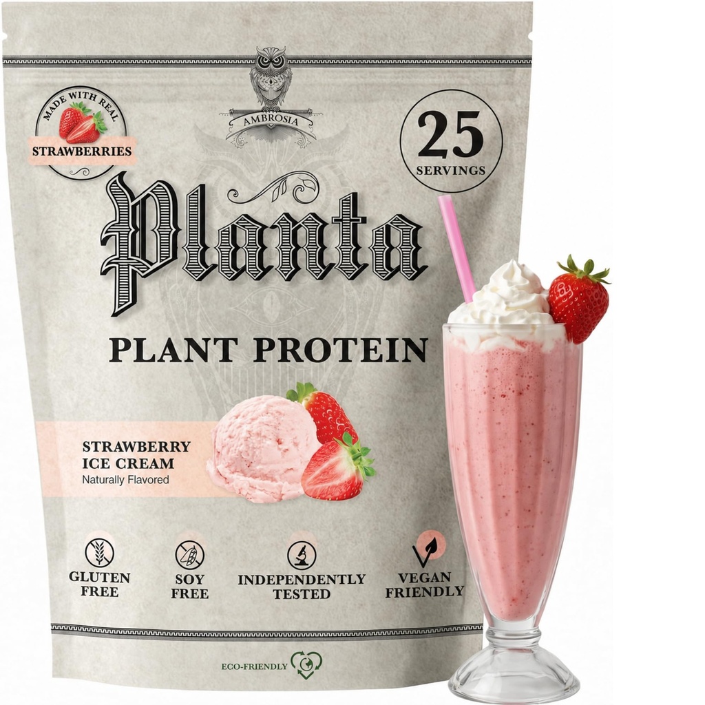 Ambrosia Plant Based Protein Powder 20g | Clean Vegan Pea Protein Powder | Gluten & Dairy Free, Keto Friendly, No Added Sugar | 25 Servings | Strawberry Ice Cream