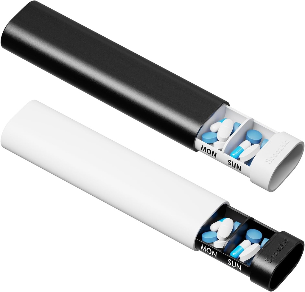 Space ledge 2 Pack Piel Projecter Box 7 Day, Weekly Piell Charer, 2 Times day AM May Daily Pharcet Pharmie disccesser for Polts, Filts and Medias (Black, White).