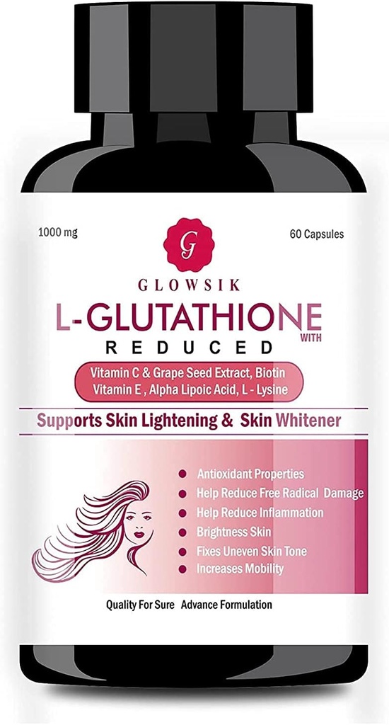 Astha L-Glutathion per pelle con vitamina C e semi di uva, 1000 mg - 60 capsule di GLOWSIK