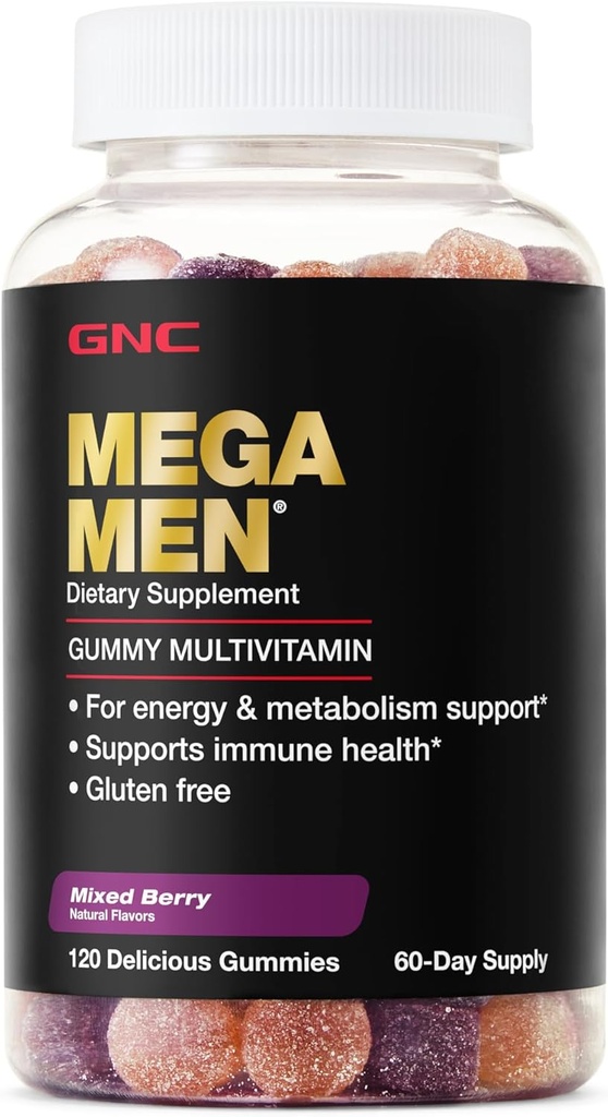GNC Mega Men Multivitamin Gummy, Energy, Metabolism, & Immune Support, המעורב ברי, 120 Count