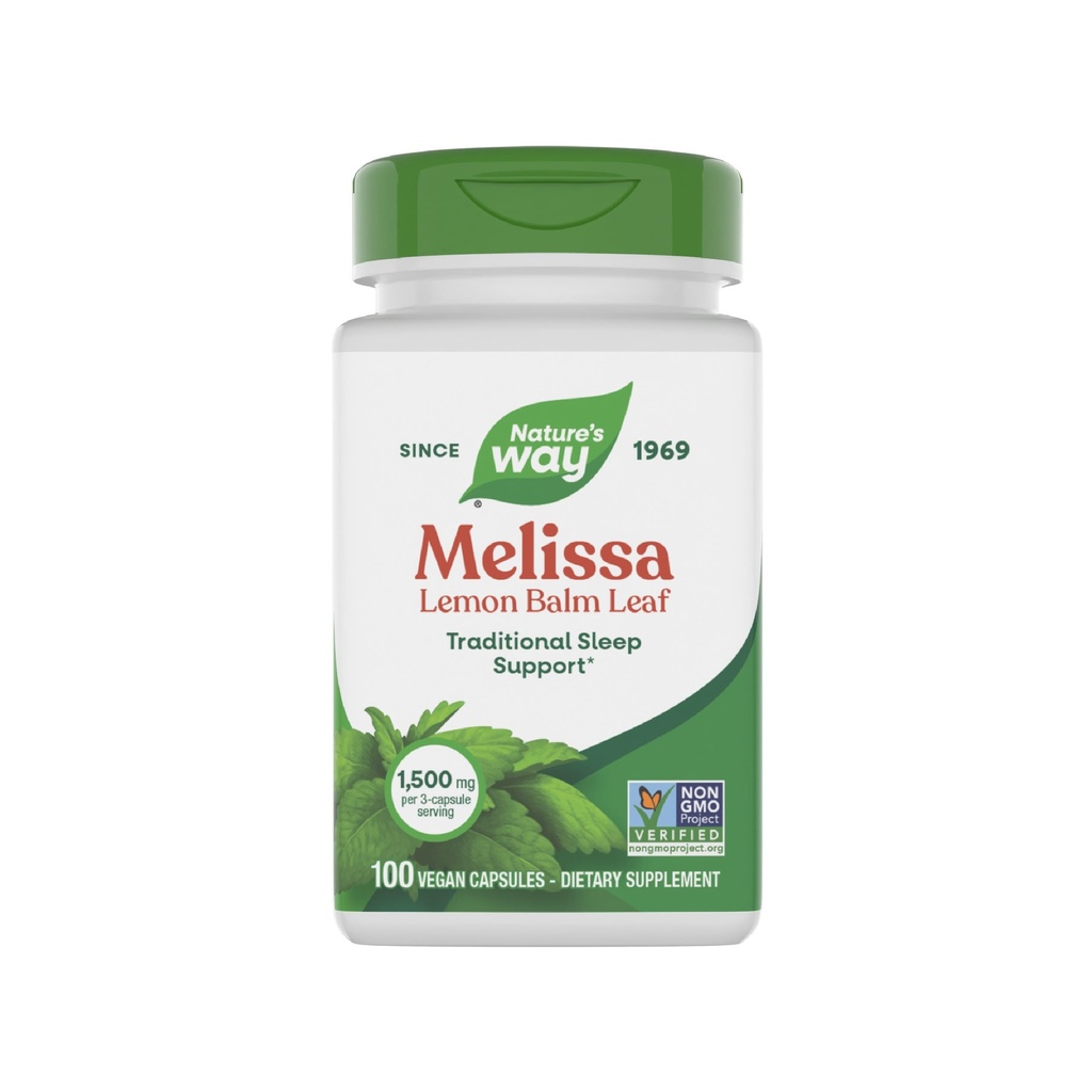 Nature's Way Melissa Lemon Balm Leaf, Traditional Sleep Support*, Melatonin Free, 1500 mg per 3-Capsule Serving, Non-GMO Project Verified, 100 Vegan Capsules (Packaging May Vary)