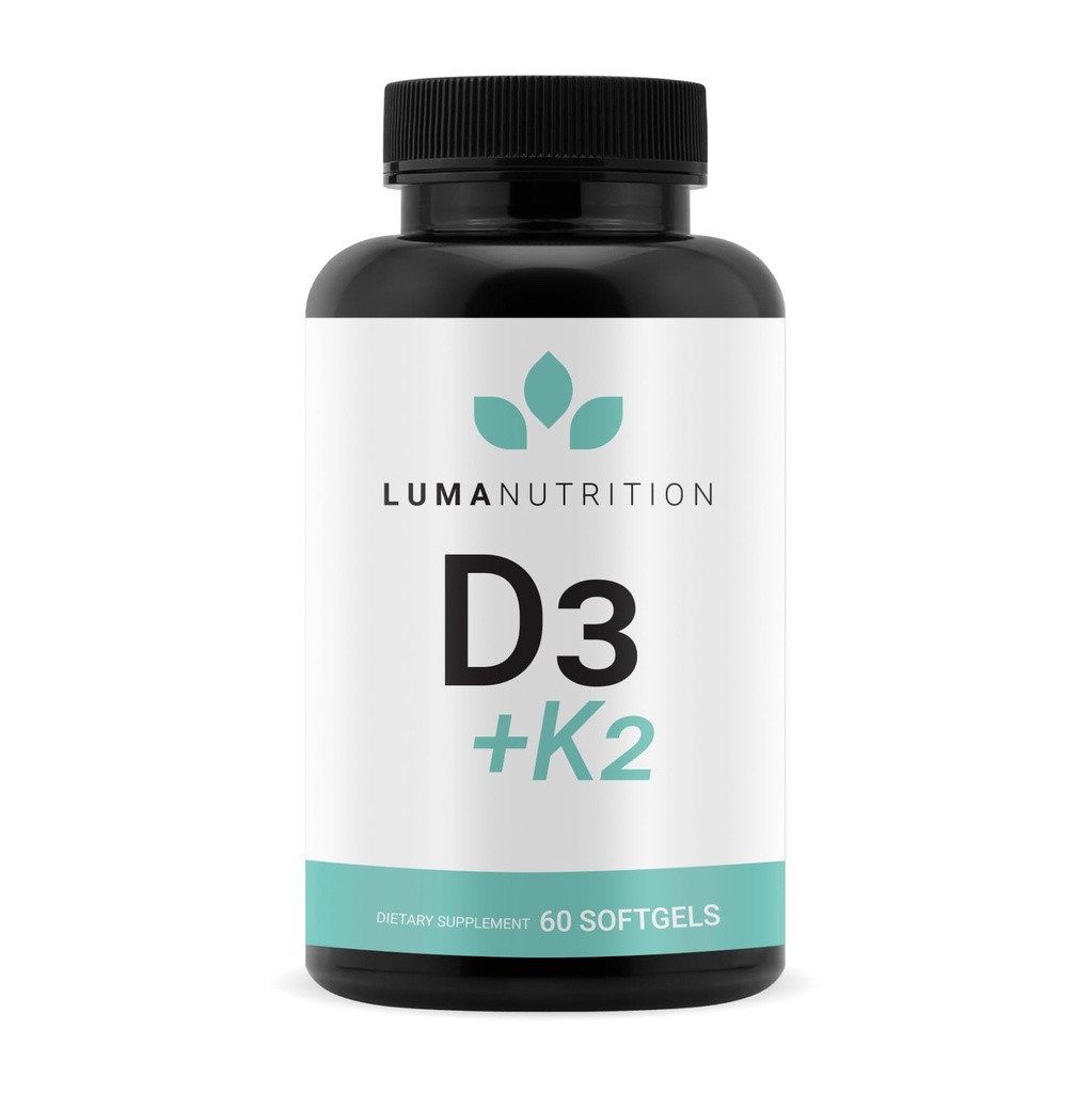 Luma Nutrition D3 + K2 Vitamin 10000 IU - Bone and Heart Health Supplement - Max Strength Immune Support and Calcium Absorption - 60 Softgels