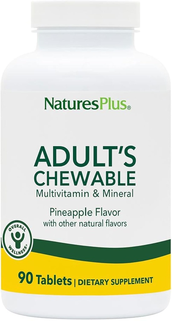 Naturezas Plus Multivitamínico Mastigável Adulto - 90 Comprimidos Vegetarianos - Sabores de Abacaxi - Suplemento Natural Integral Alimentos para a Saúde Geral, Energia - Sem Glúten - 90 Servimentos