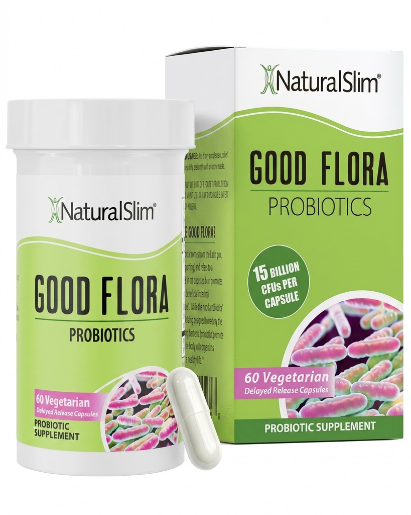 NaturalSlim Good Flora, Probiotics for Women & Men - Gut Health Supplements with 7 Powerful Strains for De-Bloating & Vitality - Probiotics for Digestive Health, 60 Vegetarian Capsules, Solo