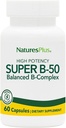 NaturePlus Super B50- 60 Vegetariske Kapsler - Høj potens B Complex Vitamin Supplement - Brain & Energy Booster - Gluten- Free - 60 Servere
