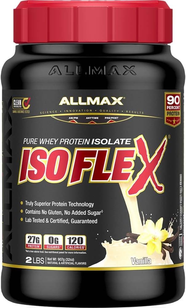 ALLMAX Nutrition - ISOFLEX Порошок сывороточного белка, изолят сывороточного белка, 27 г белка, ваниль, 2 фунта