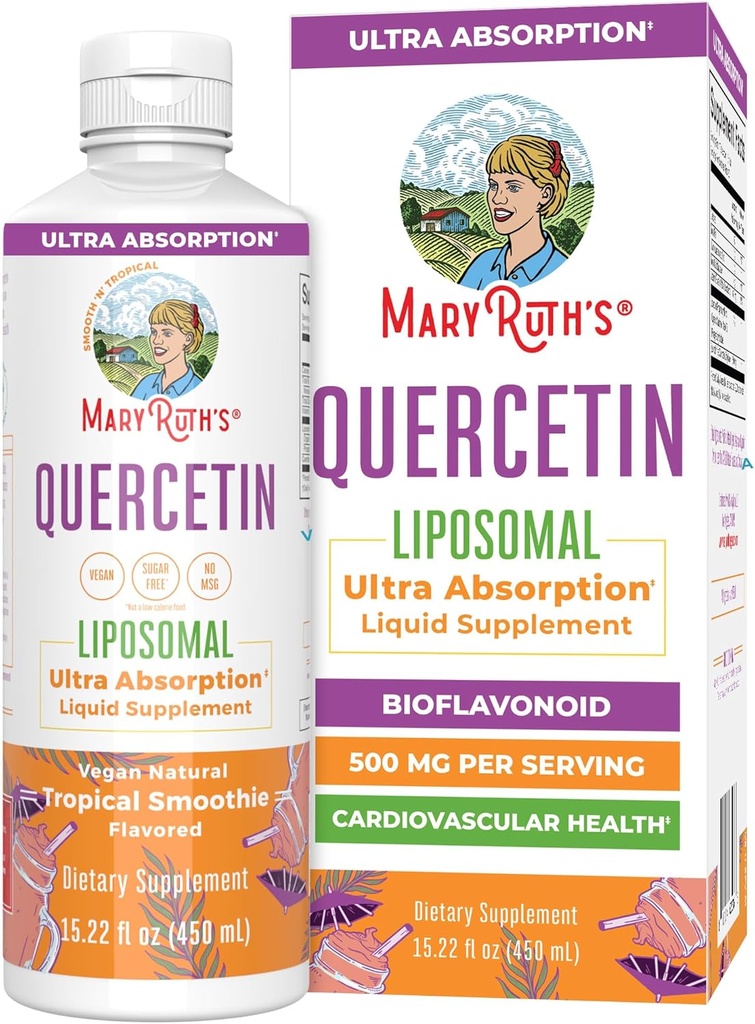 MaryRuth Organics Quercetin | Sugar Free | Liquid Quercetin 500mg Immune Support för vuxna | Inflammation Supplement | Immunförsvar | Cellulär hälsa | Vegan | Icke-GMO | Gluten Free | 15.22 Fl Oz
