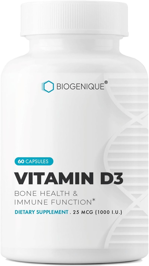 Natural Vitamina D3 1000 IU, para ósos saudables e dentes, mantemento de boa saúde, 60 cápsulas de vitamina D3 axuda a previr a deficiencia de vitamina D - graos farmacéuticos, non-GMO