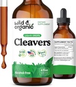 Wild & Organic Cleavers Tincture - Билкови Detox Капки с клейвъри билка - Галиум Апарин Лист екстракт добавка - Веган, захар и алкохол-фри - 4 fl oz
