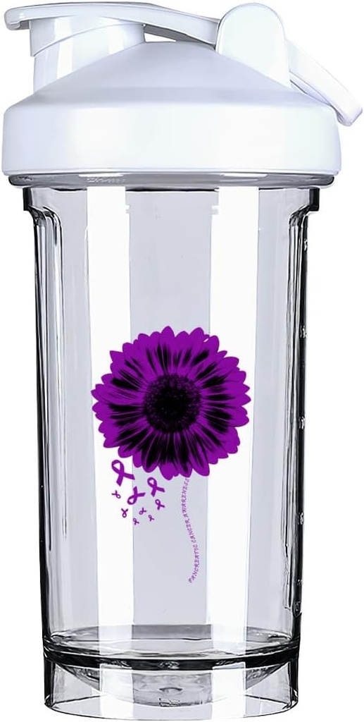 Pancreatic Cancer Awareness 18 Unnce Shaker Bottle Drink Mixer Leak-proof Pre Workout Protein Shakes Meal Replacement Shakes Bottles 500ML/18 Oz White&-1