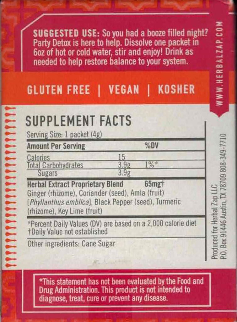 Herbal Zap Вечірка Detox Ayurvedic Herbal Supplement 1 Коробка 25 Packets