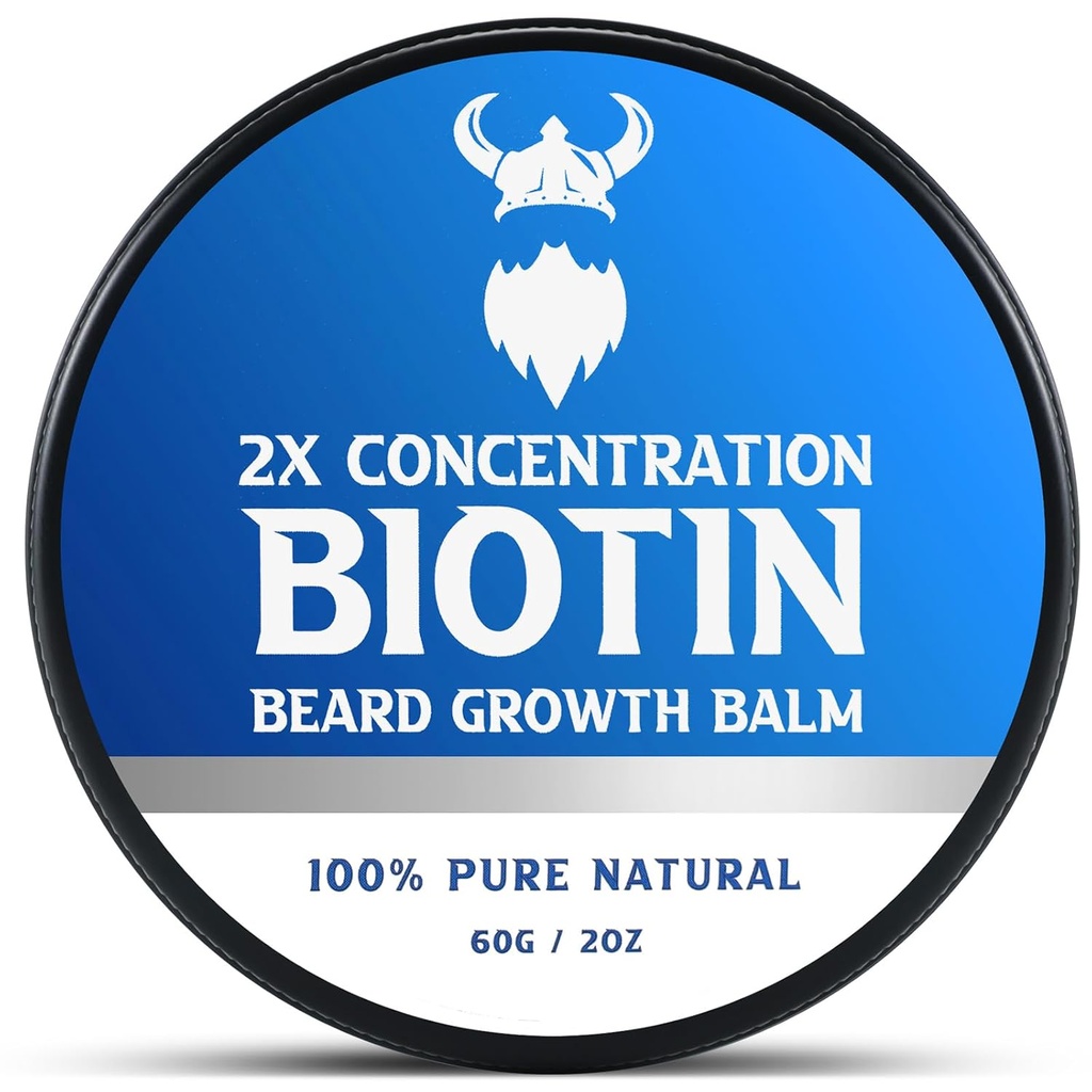 Biotin Beard Balm for Men & Conditioning Beard Wax - Made with Castor Oil Natural and Organic Ingredients - Hydrates & Thickens Facial Hair Growth - 2 Ounce Tin