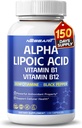 Alpha Lipoic Acid høy potens med vitamin B1, vitamin B12, Benfotiamine, Ubiquinol, svart pepper - støtte Cellular Health - 150 tall - laget og testet i USA