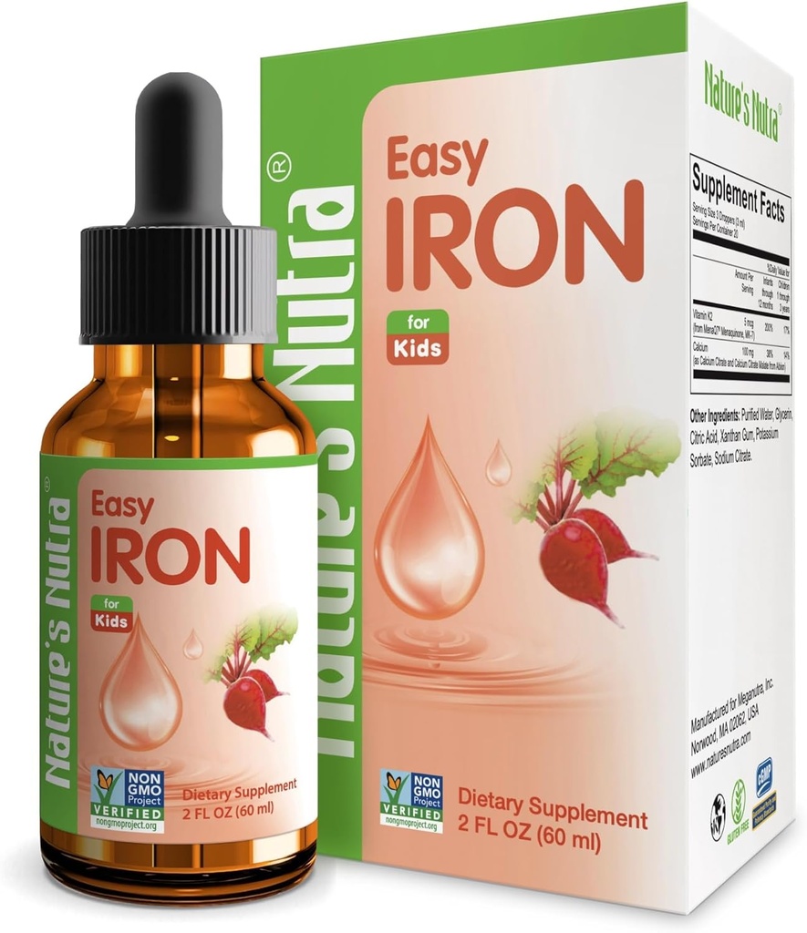 Nature's Nutra Easy Iron, Premium Liquid Iron für Baby, Kinder und Kinder, Ferrochel, Anemia, Hämoglobin, Non-GMO, Kosher, 2 Fl. Oz (60ml)