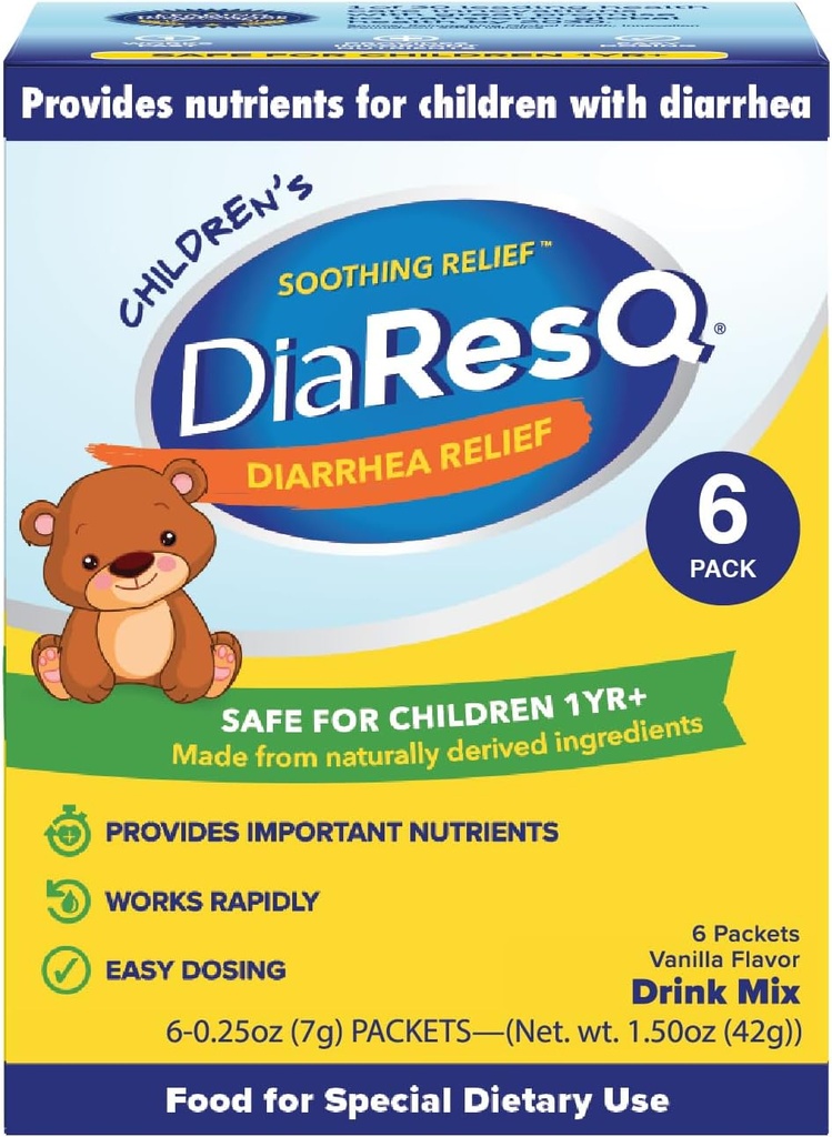 DiaResQ Diarrhea及び子供(1+年の)のための免疫サポート コロスタル ドリンクの組合せは、6の清算のパック、正常な腸機能、抗生物質及び薬剤なし、グルテンフリー、バニラの味を貯えます