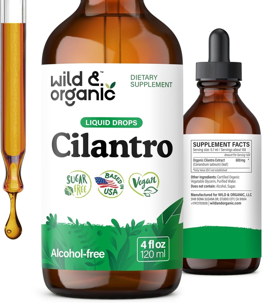 Wild & Organic Cilantro Tincture - Билкови Detox Капки с екстракт от Cilantro - Liquid Ctainer Leaf Addition - Веган, Захар и безалкохолни капки - 4 fl oz