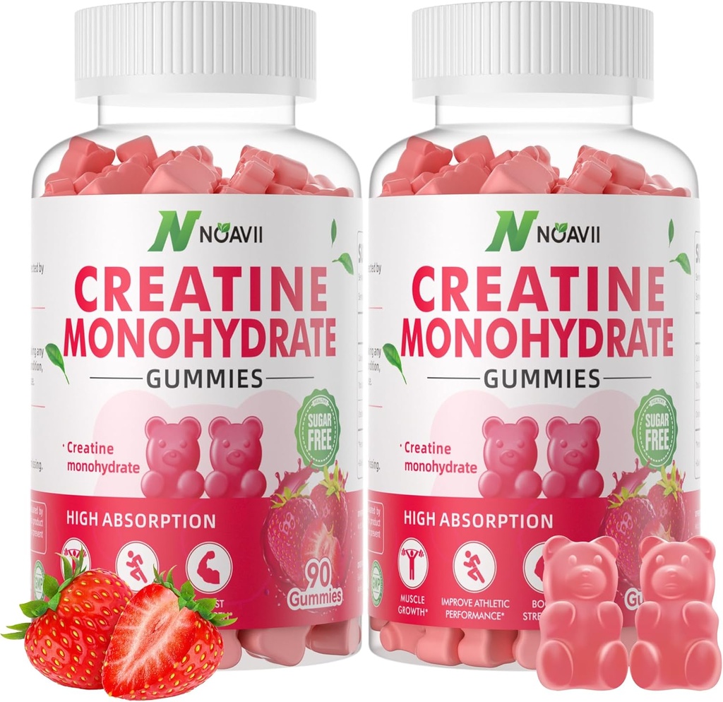 Creatine Monohydrate Gummies 5000mg для чоловіків і жінок, Chewables Creatine Monohydrate для міцності м'язів, будівельник м'язів, енергія Boost, перед тренуванням добавки-180 Полуниця Gummies