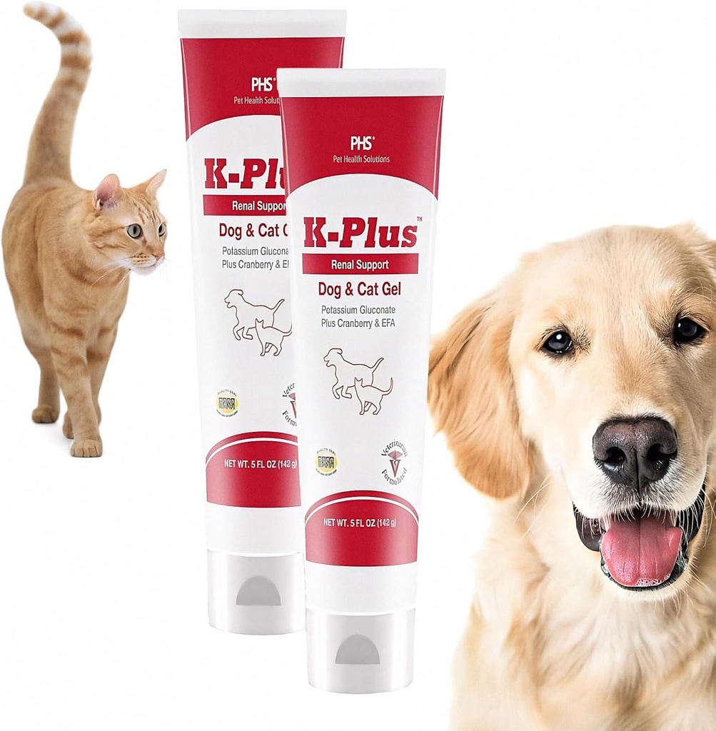 K-Plus Kalium Gluconaat Renal Gel Plus Cranberry en EPA voor honden en katten - Veterinair goedgekeurde niersupplement - Ondersteunt Kaliumbalans -(2 Pack)