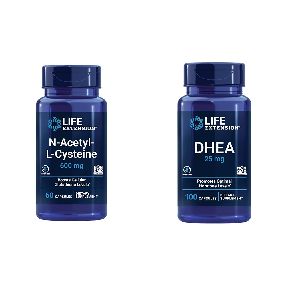 Life Extension N-Acetyl-L-Cysteine (NAC), Immune, Respiratory & DHEA 25 mg – Supplement for Hormone Balance, Immune Support, Sexual Health, Bone & Cardiovascular Health