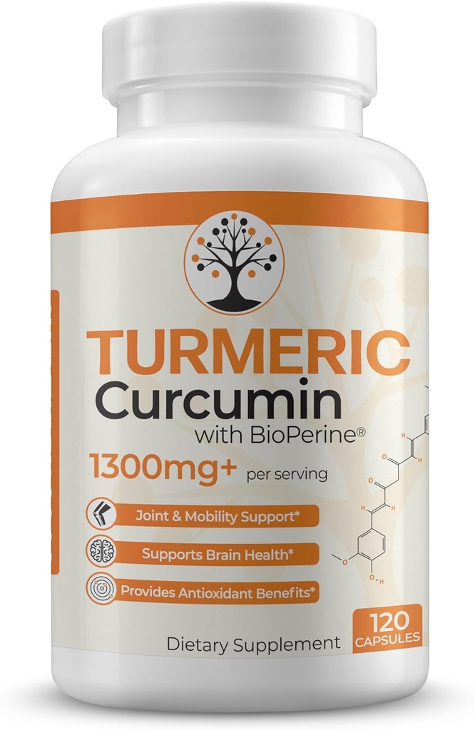 Turmeric Supplement with 95% Standardized Curcuminoids and Black Pepper Extract - Antioxidant Benefits - 120 Vegan Capsules