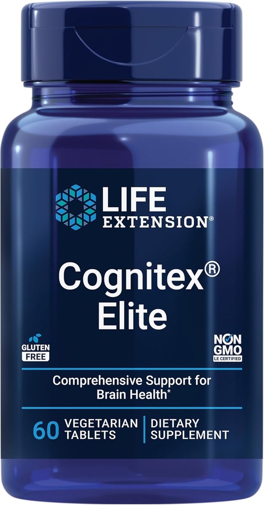 Life extension Cognitex elite, sage, Blueberry, ashwagandha, phosphatidylserine, vinpocetine, attention, Focus, Mood ' Memory, Gluten-Free, Non-GMO, Vegetarian, 60 Tablets
