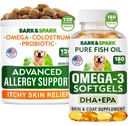 Advanced Dog Allergy + Omega 3 Bundle - Itch Relief - Probiotics w/Fish Oil Omega 3 + EPA&DHA Fatty Acid - Skin Allergies + Joint Health - 120 Chews + 180 Softgels - Bacon + Fish Flavor - Made in USA