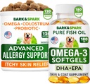 Advanced Dog Allergy + Omega 3 Bundle - Itch Relief - Probiotika w/Fish Oil Omega 3 + EPA&DHA Fatty Acid - Hudallergier + Felles Helse - 120 Chews + 180 Softgels - Bacon + Fisk Flavor - Laget i USA
