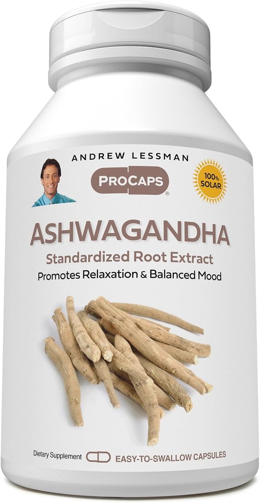 ANDREW LESSMAN Ashwagandha 360 캡슐 - 표준화 된 Ashwagandha 추출물. Relaxation, Positive Mood, 전체 웰빙 및 활력을 촉진합니다. 작은 쉽게 삼키기 캡슐