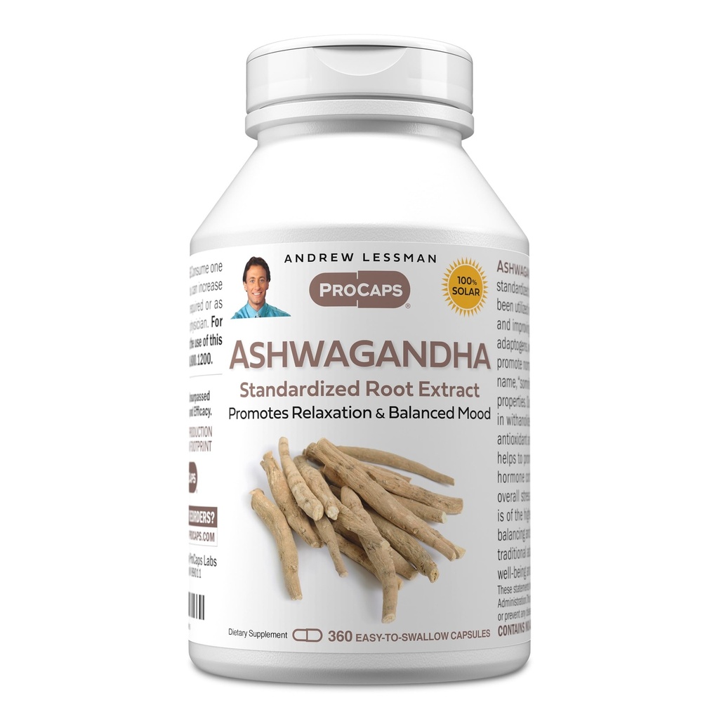 ANDREW LESSMAN Ashwagandha 360 Capsules - Standardized Ashwagandha Extract. Promotes Relaxation, Positive Mood, Overall Well-Being and Vitality. Small Easy to Swallow Capsules