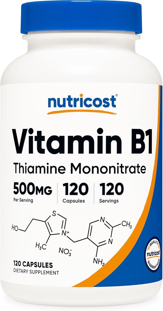 Nutricost Vitaminas B1 (tiaminas) 500 mg, 120 kapsulių