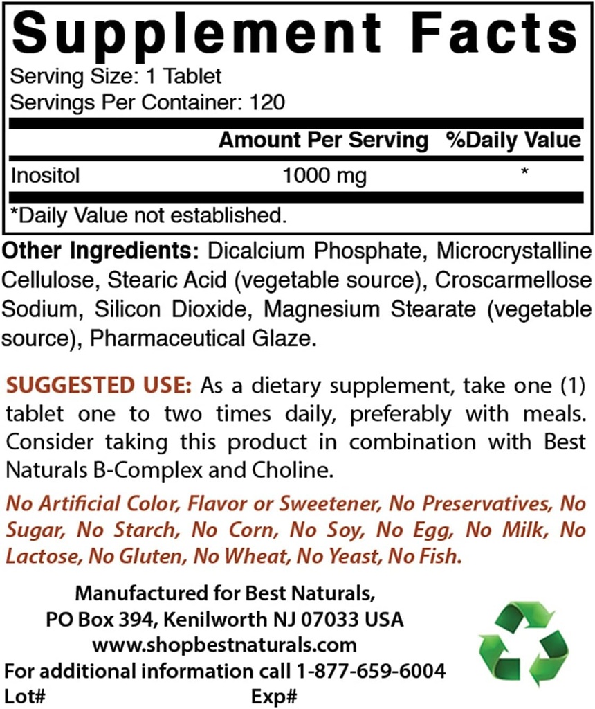 Best Naturals Inositol 1000mg & Selenium 200 mcg