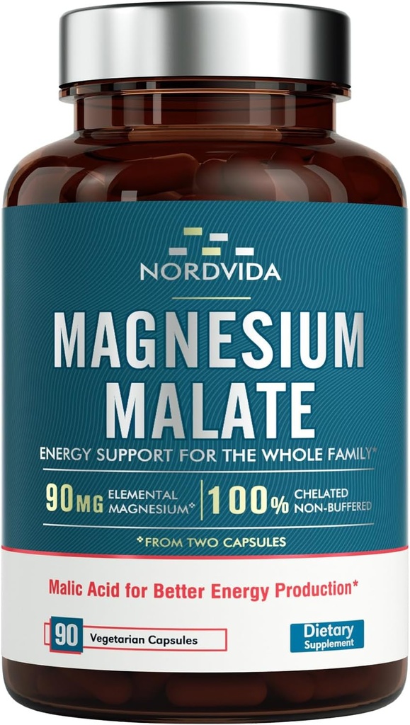 Malato de magnésio, 90 mg Magnésio Elementar, para ambos os adultos e crianças, totalmente quelated com ácido malico, apoiar a produção de energia e saúde muscular, gut friendly, fácil de engolir, 90 Tiny Caps