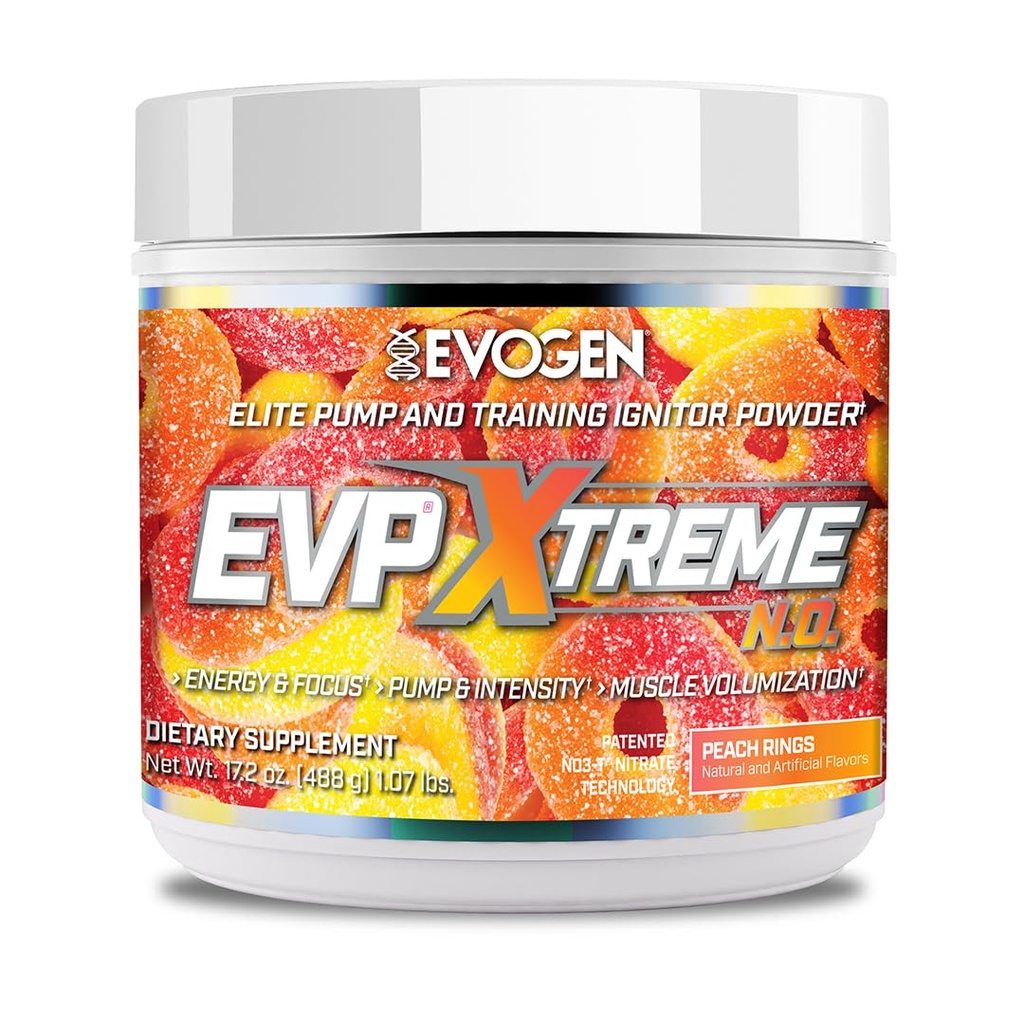 Evogen EVP Xtreme NO - Pre Workout Powder for Men & Women | Sugar Free Preworkout with Beta Alanine, Creatine, and Caffeine for Energy & Pump | Peach Rings | 40 Servings