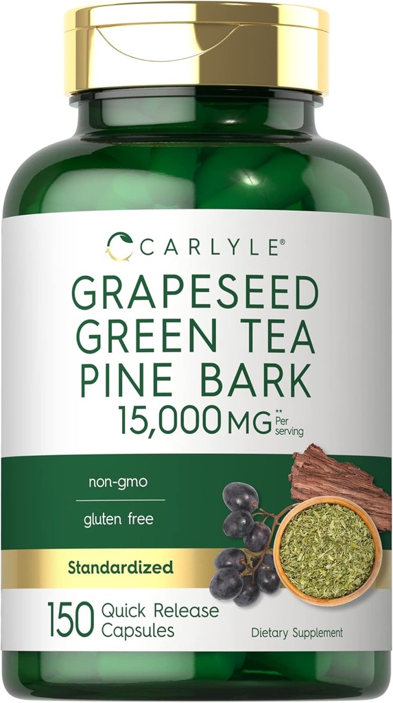 Carlyle Grapeseed, Зелений чай, Pine Bark 15,000 мг 150 капсули Non-GMO і клейковина Безкоштовна добавка