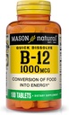 MASON NATURAL Vitamin B12, 1000 mcg Quick Disolve Tablety, Rychlá Absorpce B Komplex na podporu normální energie a nervové funkce, 100 Tablet