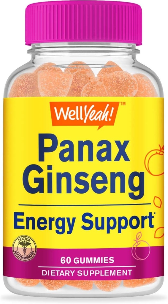 Eh bien oui Panax Ginseng Gummies - 96mg d'extrait de racine de Ginseng Panax par portion - Non-OGM, saveurs naturelles, végétalien, sans gluten, sans noix - 60 Nombre